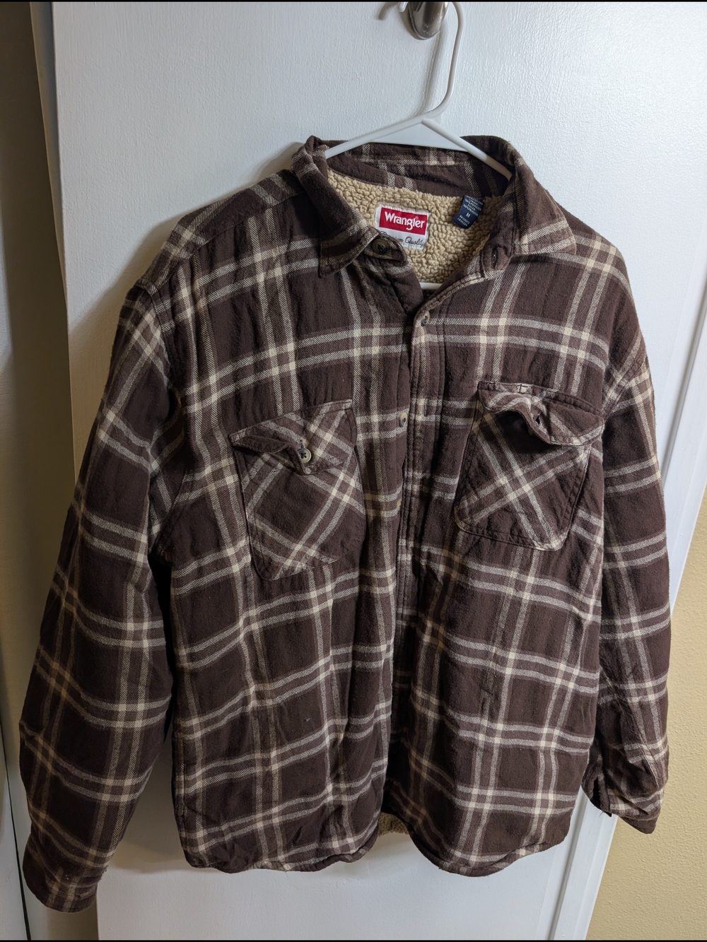 Wrangler Brown Plaid Sherpa-Lined Flannel Jacket